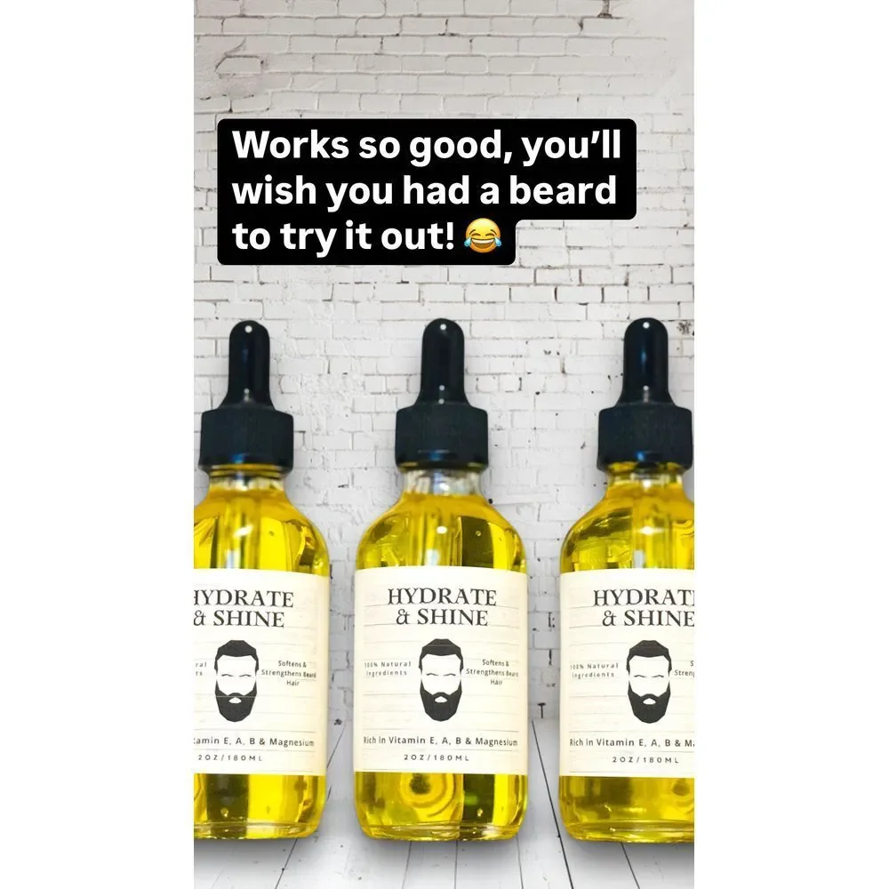 Hydrate & Shine Beard Oil with Vitamins E, A, B‎ & Natural Growth Oil 2oz/60ml